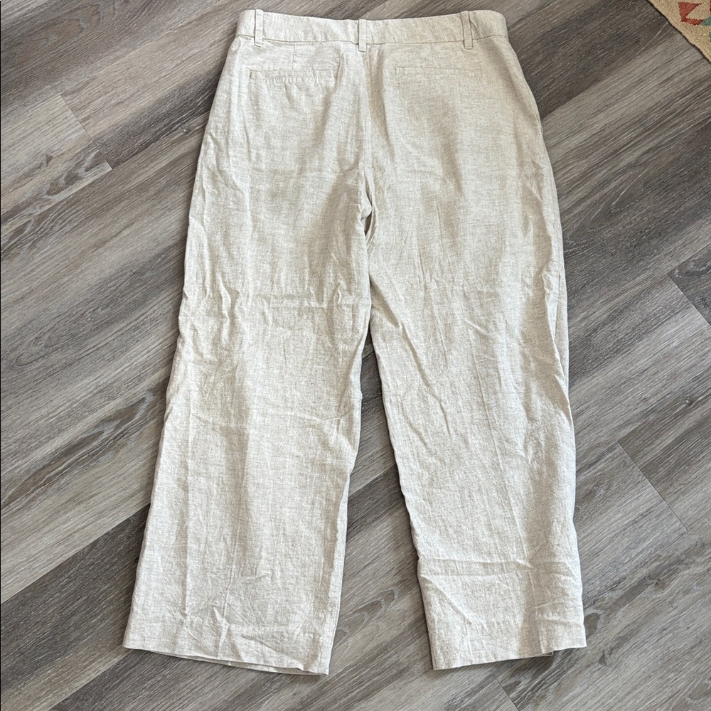 GAP Beige Wide Linen Trousers Sz 10P - Picture 2 of 9